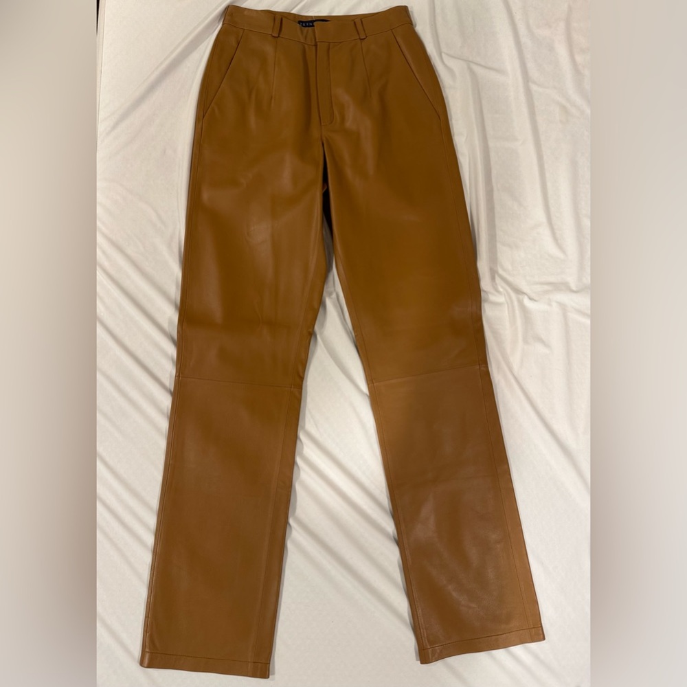 ZEYNEP ARCAY Cool Lamb Skin Leather Pant with Silk lining Color: Biscuit
